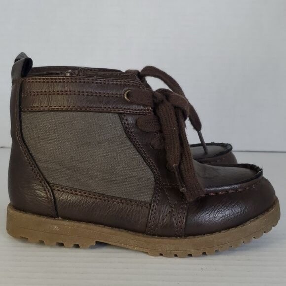 THE Children's Place Brown Ankle Boots Shoes Vegan Leather Zip Lace Up KIDS 9 - Picture 6 of 13